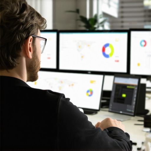 Expert analyzing local SEO performance data on computer screens