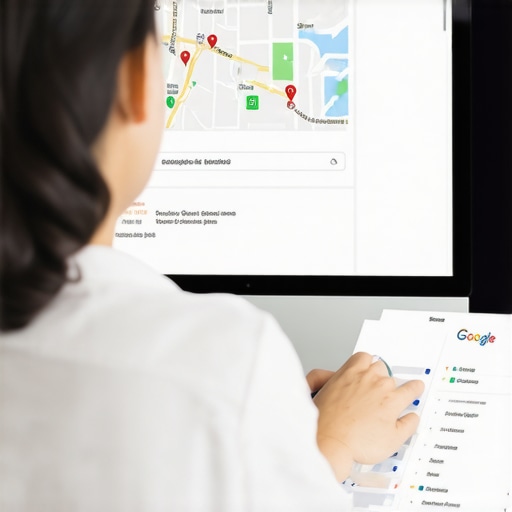 Person working on local business profile optimization on a computer.