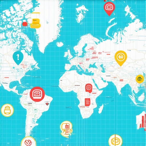 Illustration depicting map with SEO and ranking icons