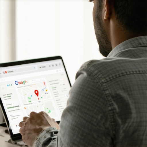 Person reviewing Google Maps rankings and analytics on a laptop for local SEO optimization.