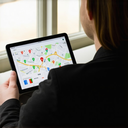 Consultant analyzing local business data on a tablet to improve Google Maps rankings.