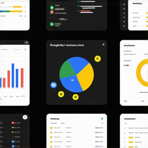 Screenshot of a Google My Business dashboard with rankings and reviews.