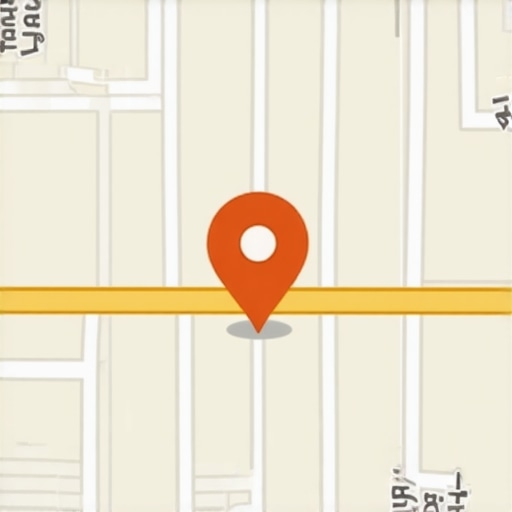 Business location pinpointed on map with nearby landmarks