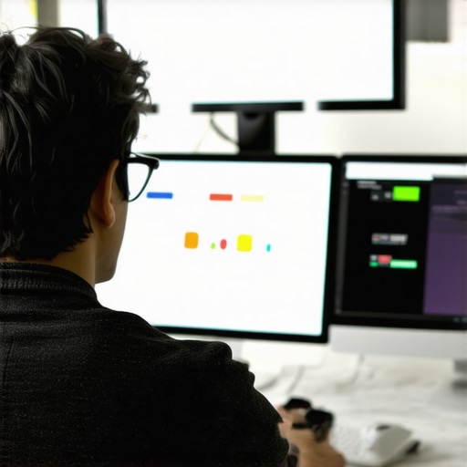 Digital marketer analyzing local SEO data with multiple screens