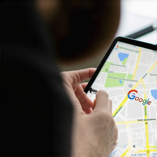 Business owner editing Google My Business profile on tablet with maps behind