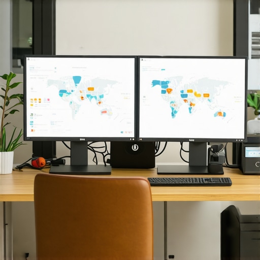 SEO Workstation with Analytics Tools A workspace with screens showing local SEO data and map rankings to illustrate tools used for maintaining Google Maps success.