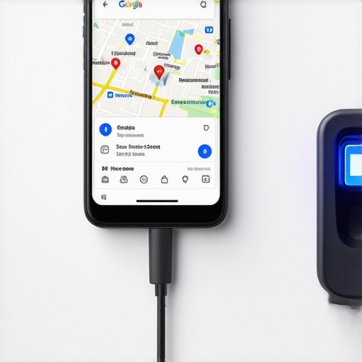 A fingerprint scanner and a smartphone showing Google Maps for local verification