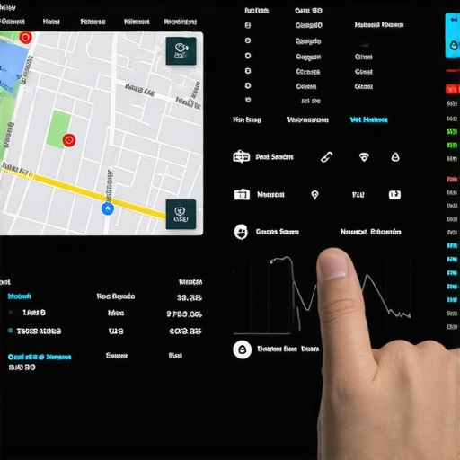 Person analyzing GPS signals on a digital dashboard for map ranking maintenance