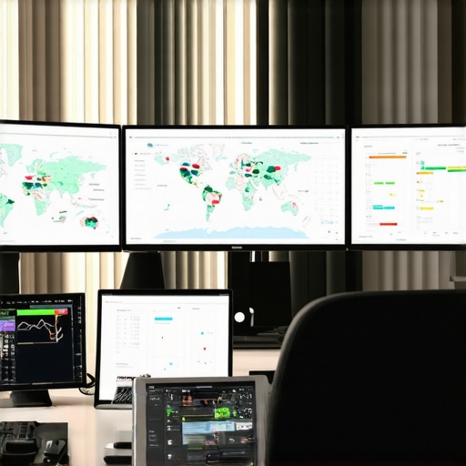 A professional workspace with computers and GPS tools for managing Google Maps data.