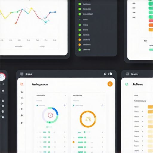 Screenshot of SEO analytics dashboards and mapping tools on computer screens.