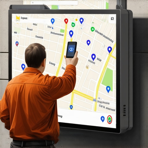 Illustration of map technician fixing proximity signals on Google Maps interface with highlighted errors and corrections.