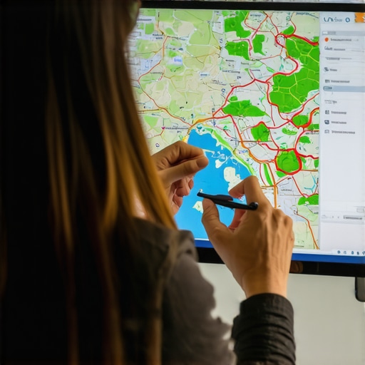 Person working with GIS software analyzing map data for local SEO