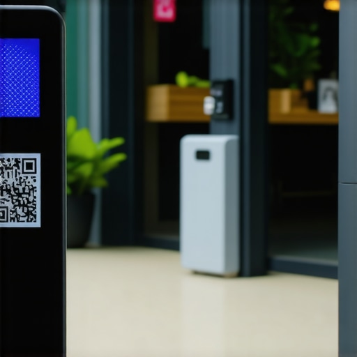 Bluetooth beacon and QR code at storefront illustrating internal proximity signals